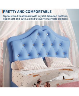 Twin Bed Frame with LED Lights, Velvet Crystal Headboard, Upholstered Kids Platform Bed with Drawer