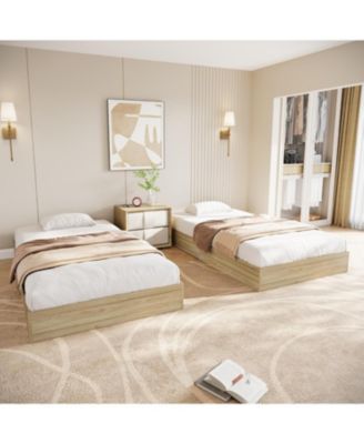 Twin Size Solid Wood Platform Bed with Wooden Slats, Minimalist Floor-Standing Design, Easy Assembly, No Box Spring