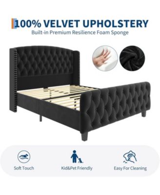 Queen Size 51" Tall Velvet Upholstered Platform Bed Frame