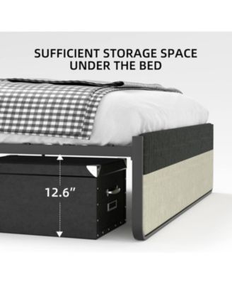 Full Size Bed Frame Modern Platform with Linen Headboard & Footboard Steel Slats Storage No Box Spring