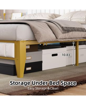 King Bed Frame with Storage Headboard LED Platform Bed Charging Station Easy Assembly White