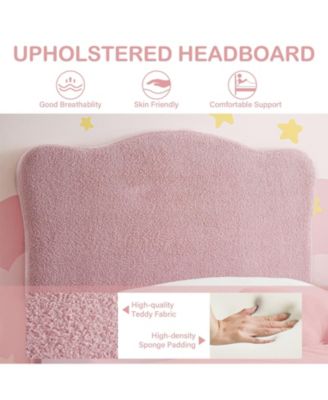 Twin Bed Frame Upholstered Platform Adjustable Headboard Wooden Slats No Box Spring Needed Pink