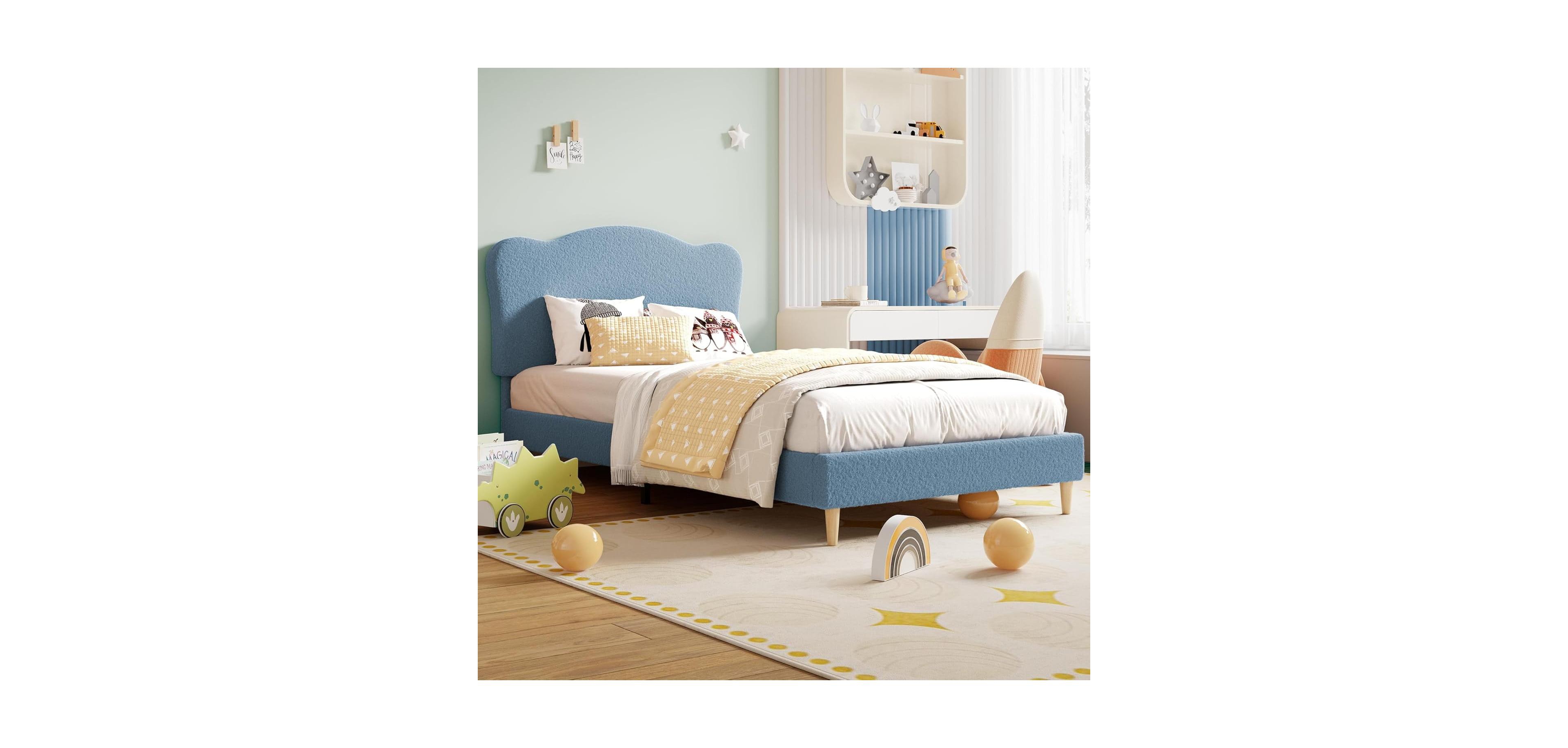 gaomon Twin Bed Frame Upholstered Platform Adjustable Headboard Wooden Slats No Box Spring Needed