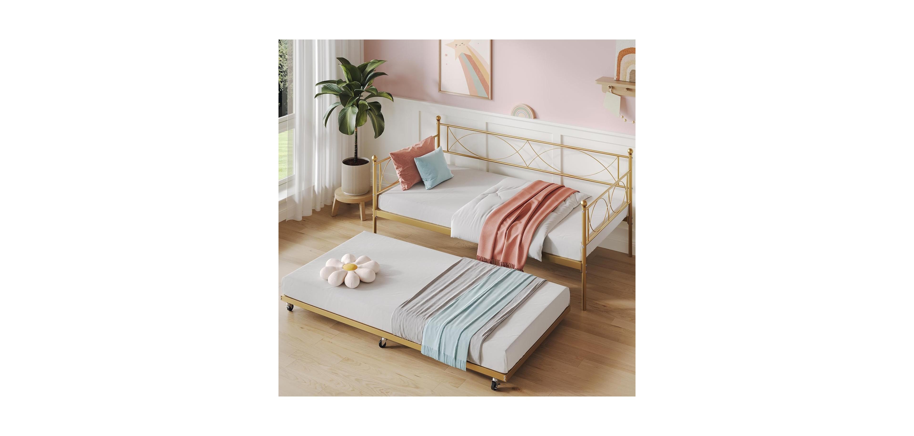 gaomon Twin Daybed with Trundle Metal Daybed and Trundle Set Sofa Bed Steel Slat Multifunctional Bedroom