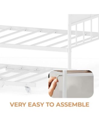Twin Size Metal Daybed with Pop Up Foldable Trundle Stylish Headboard Sofa Bed Heavy Duty Steel Slats White