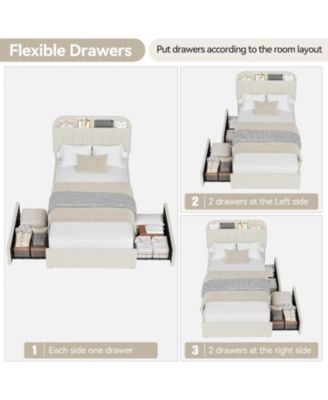 Twin Size Boucle Upholstered Platform Bed Frame with Bookcase Headboard