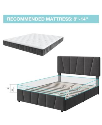 Queen Size Bed Frame with 4 Storage Drawers and Adjustable Headboard, Linen Upholstered Platform Bed Frame