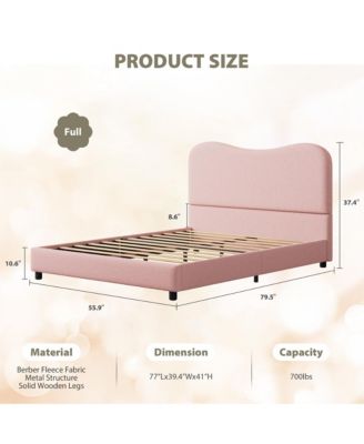 Twin Bed Frame for Kids with Velvet Upholstered Headboard, Cute Low Profile Platform Bed for Girls and Boys