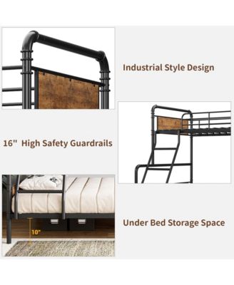 Bunk Bed Twin Over Full Size with High Guardrail and Ladder,Twin Size Convertible Metal Bunk Beds