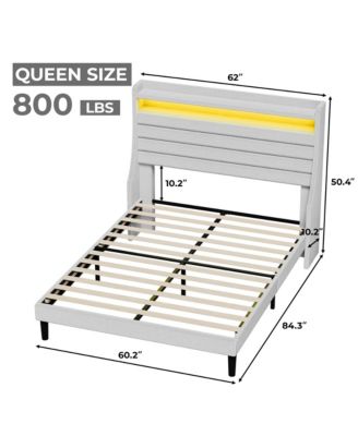 Queen Bed Frame with USB Charging Station & LED Lights