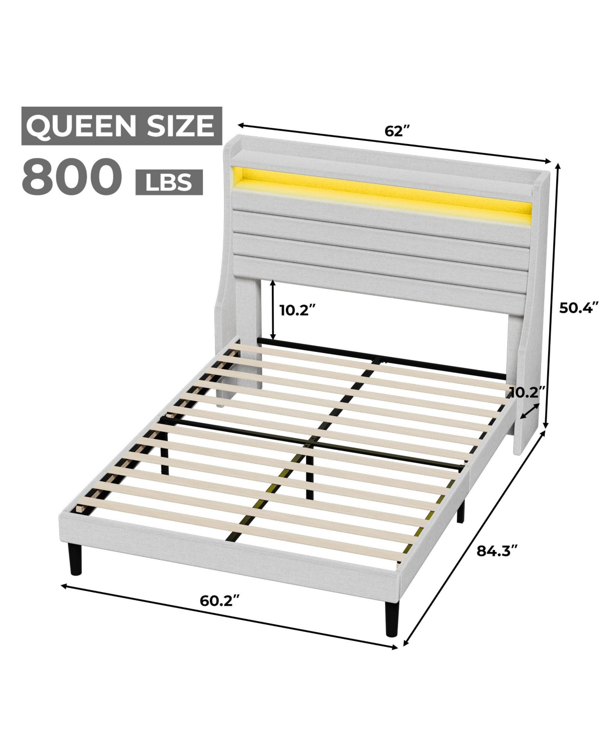 Gaomon Queen Bed Frame with Usb Charging Station & Led Lights