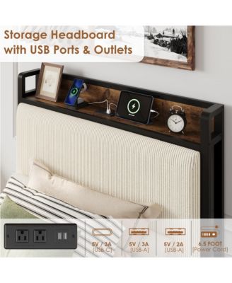 Twin Size Bed Frame with 2 Storage Drawers and Charging Station