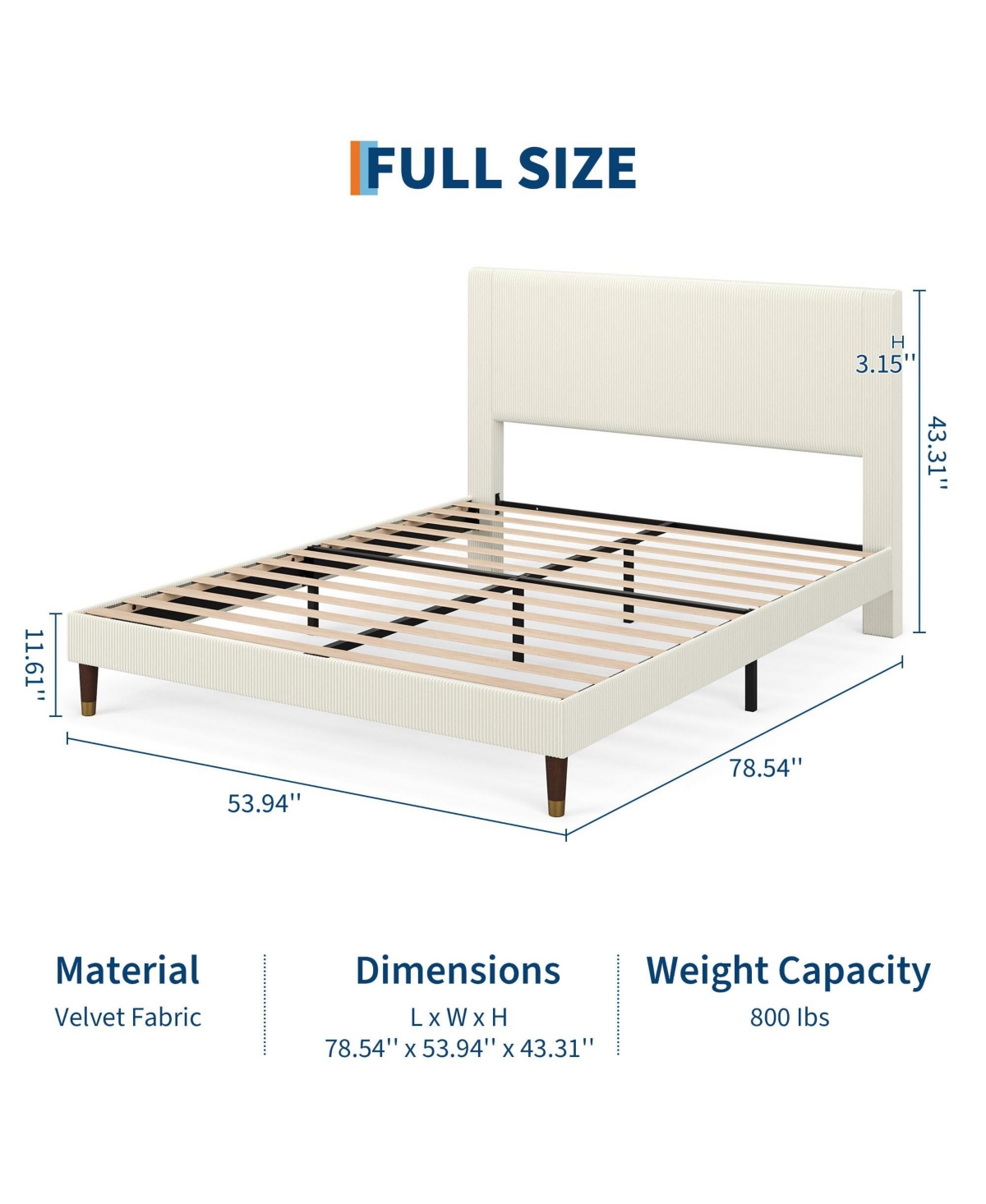 gaomon Full Bed Frame Upholstered Platform Bed with Fabric Headboard, Non-Slip and Noise-Free