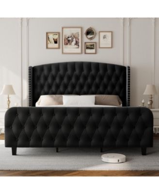 51" Tall King Size Bed Frame with Deep Button Tufted Wingback Headboard and Footboard