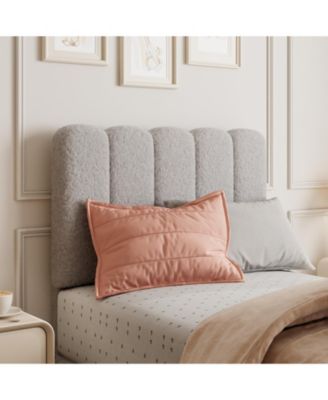 Twin XL Boucle Upholstered Platform Bed Frame with Wave Headboard and Wooden Slats Support