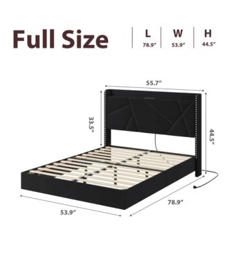 Full Size Floating Bed Frame, Suspended Bed with RGB LED Lights and Charging Station, Upholstered Bed Frame