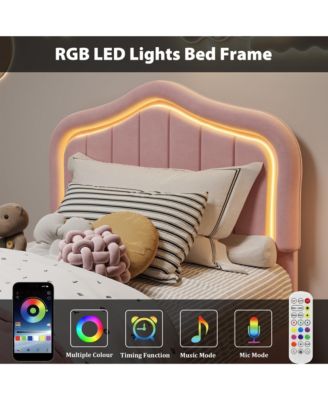 Twin Upholstered Bed Frame with Storage Drawer and Smart Led Headboard, Twin Size Platform Bed Frames for Kids