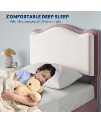 Upholstered Twin Bed Frame with Storage Drawer & Scallop Headboard, Princess Twin Size Platform Bed Frames