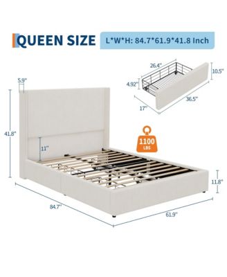Queen Size Upholstered Platform Bed Frame with Storage Drawers, Corduroy Wingback with Tufted Headboard and Footboard