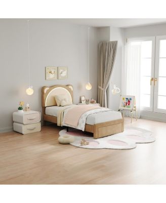 Twin Size Velvet Upholstered Platform Bed Frame with Adjustable Headboard, Storage Drawer & Smart LED Light, Wooden Slats, No Box Spring