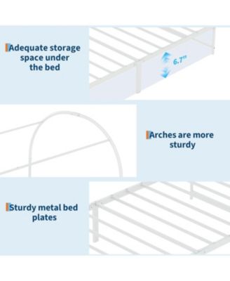Twin Canopy Bed Frame, Metal Kids Platform with Upholstered Headboard, Strong Slats, Noise Free, Easy Assembly, White