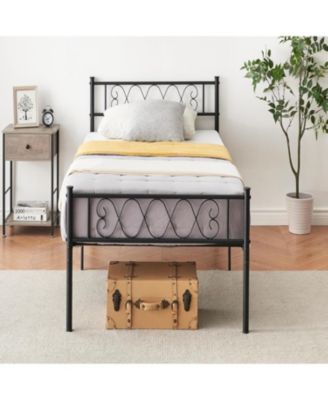 Twin XL Metal Bed with Heart-Design Headboard and Footboard, Girls/Boys Platform Frame with Storage Space