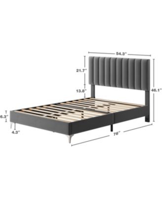 Full Velvet Adjustable Bed Frame, Strong Wooden Slat Support, Noise-Free, Easy Assembly, No Box Spring Needed