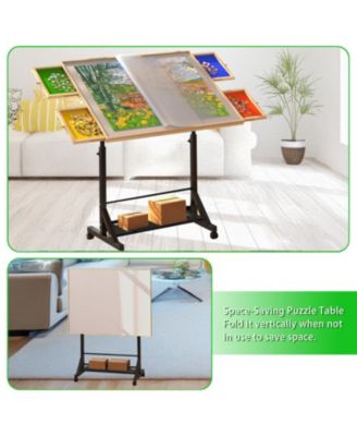 34" Adjustable Puzzle Table with 360° Tilt, Storage Drawers & Protective Cover for 1500-Piece Puzzles, Height-Adjustable Mobile Workstation