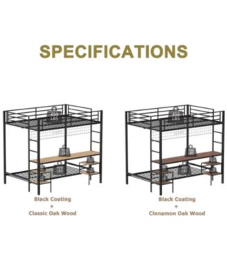 Streamdale Ethan Full Over Twin Bunk Bed with Desk, Charging Station & Storage, Black/Cinnamon Oak