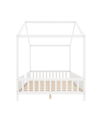 Montessori Floor Bed with Canopy, Full Size House Shape Toddler Bed Frame