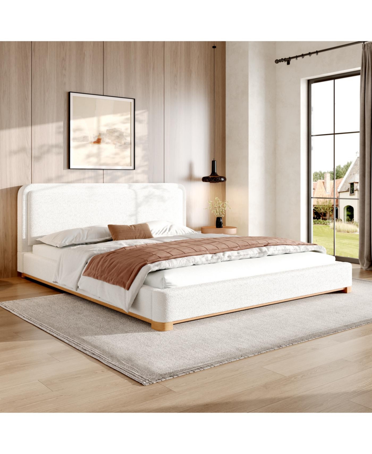 Streamdale Furniture King Size Boucle Upholstered Curved Headboard Bed Frame, White