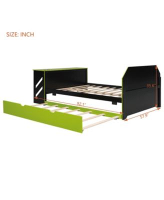 Streamdale Full Size Wood Daybed with Twin Size Trundle, Desk and USB, Cloud Blue