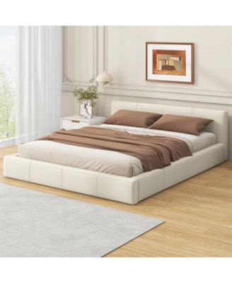Queen Size Faux Leather Birch Engineered Wood Minimalist Design, Durable Frame, No Box Spring Required Bed