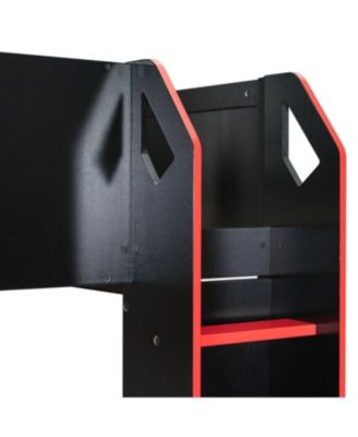 Full Size Wood Loft Bed with Adjustable Desk, Drawers, Storage, RGB Lights,