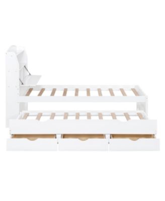 Streamdale Twin Wooden LED Platform Bed with Trundle, Storage Headboard & Drawers, White