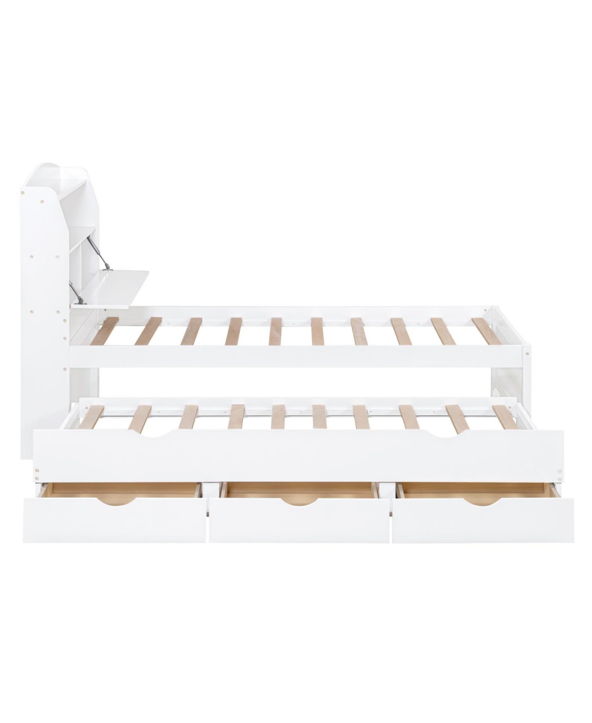 Streamdale Twin Wooden Led Platform Bed with Trundle, Storage Headboard & Drawers, White