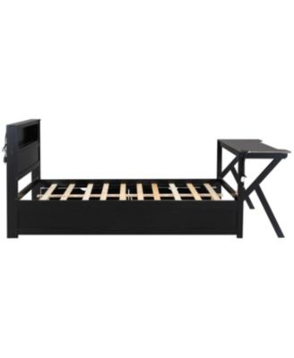 Full Size Wooden Gaming Bed with LED Headboard, Desk, USB & Storage, Black
