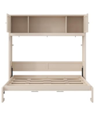 Full Size Murphy Bed with Storage Cabinets, Beige