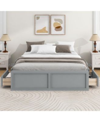 Wood Queen Size Platform Bed Frame with 6 Drawers