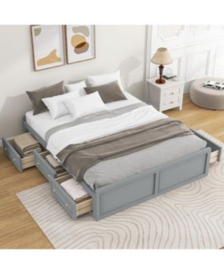Wood Queen Size Platform Bed Frame with 6 Drawers