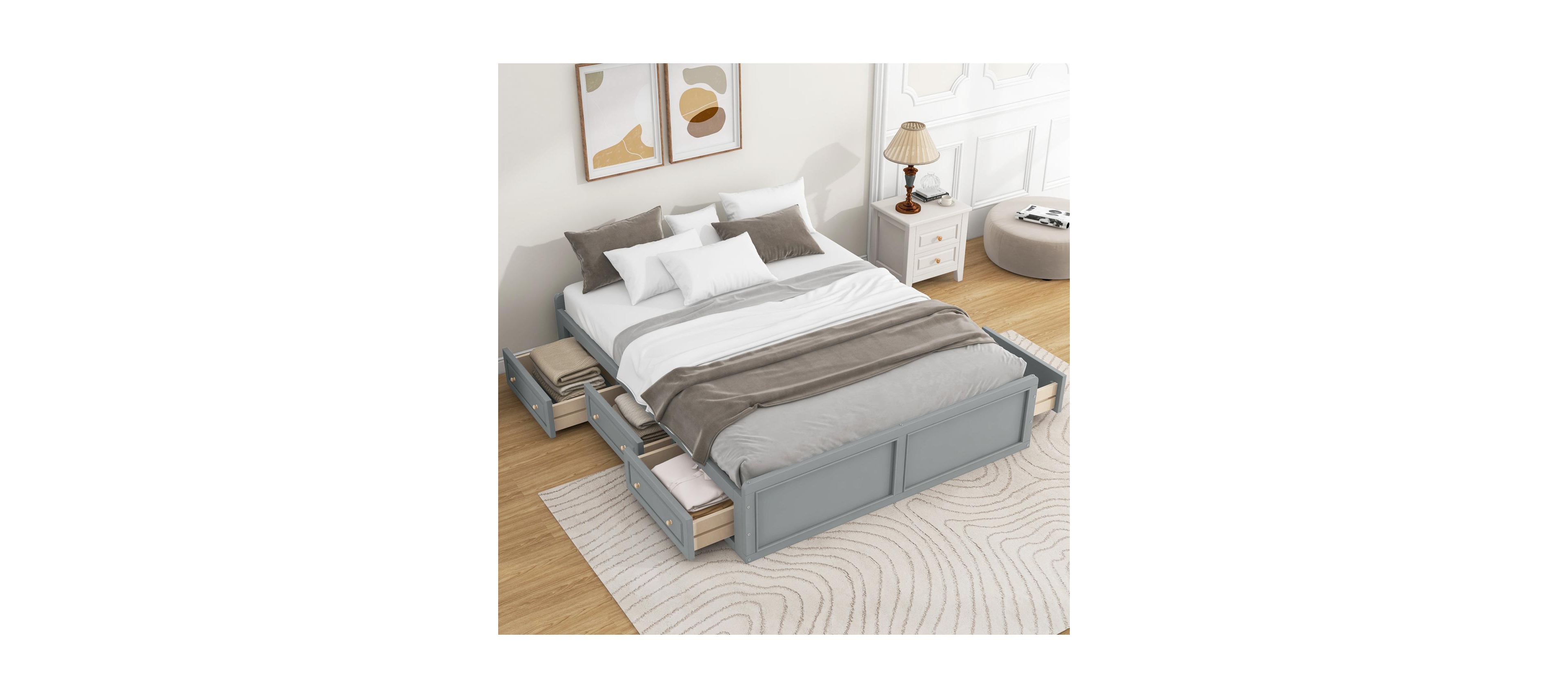 Streamdale Furniture Wood Queen Size Platform Bed Frame with 6 Drawers