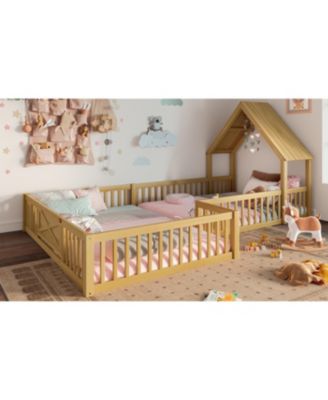 Full Size House Floor Bed with Door