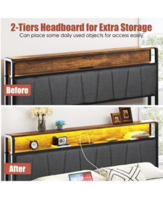 Upholstered Platform Bed Frame with Storage, USB Ports, Headboard