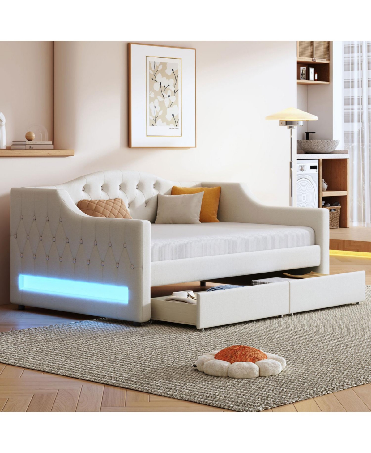 Streamdale Furniture Upholstered Twin Xl Daybed with Led Belt and 2 Drawers