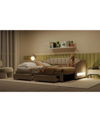 Twin XL Extendable Upholstered Daybed with Storage & LED