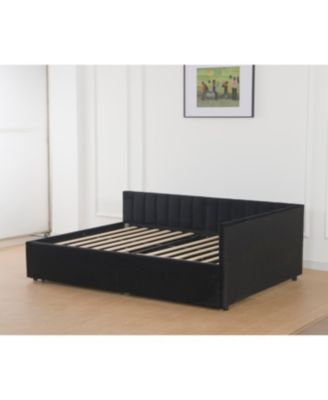 Upholstered Daybed with Storage Drawers & L-Shaped Headboard