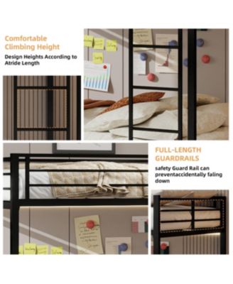 Durable Square Tube Iron Bunk Bed with Safety Rails - Queen Size