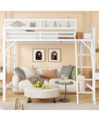 Metal Full Loft Bed with Storage Shelves