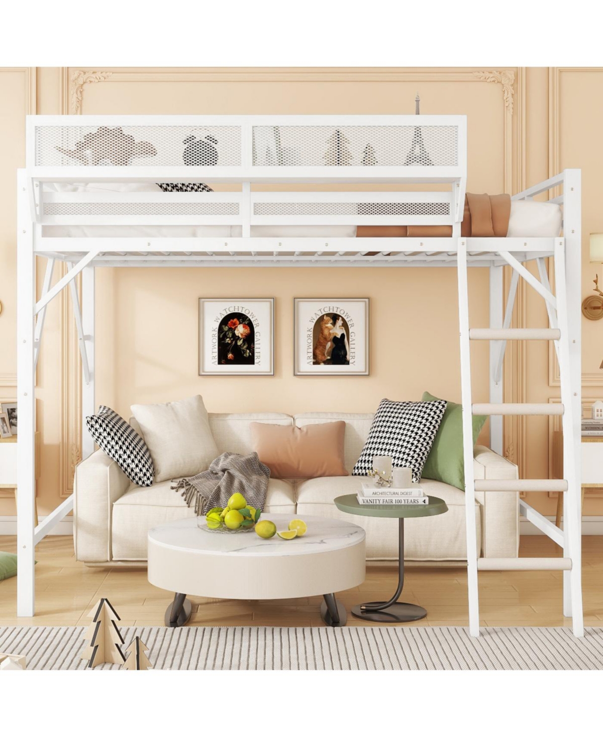 Streamdale Furniture Metal Full Loft Bed with Storage Shelves