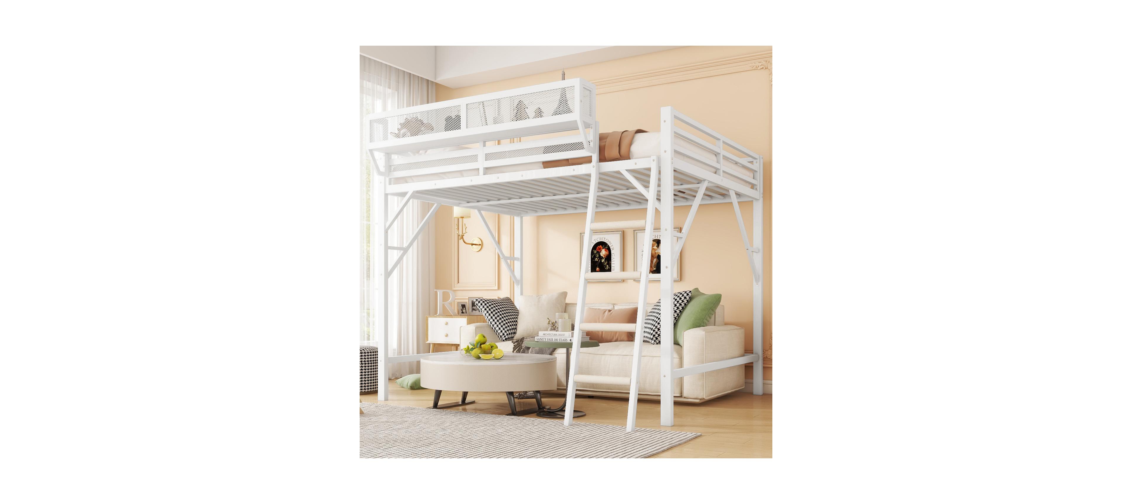 Streamdale Furniture Metal Full Loft Bed with Storage Shelves
